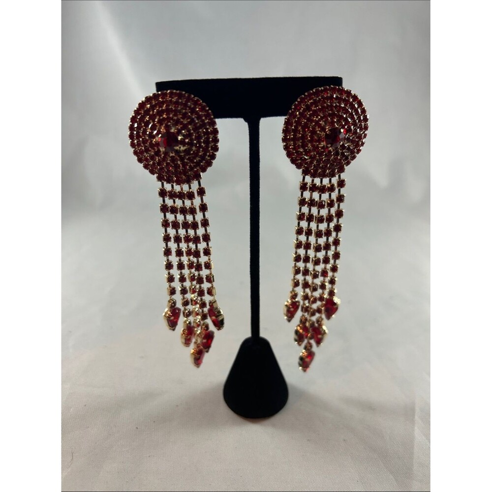 Red Crystal Cascade Drop Earrings - Unbranded